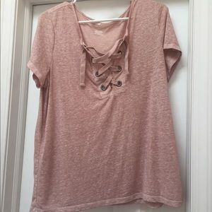 Blush lace up shirt